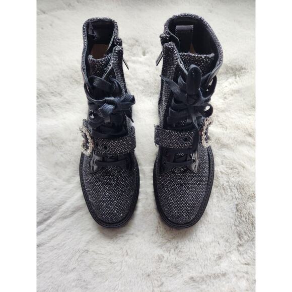 NWOB Jimmy Choo Cora Marl Embellished Glistening Tweed Combat Boots Sz EU 36 - Picture 4 of 13